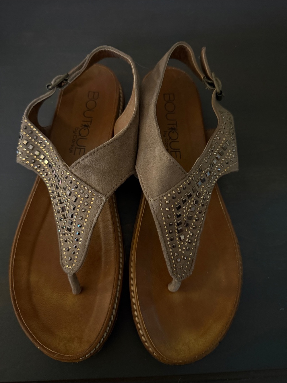 Corkys Taupe Embellished Thong Sandals